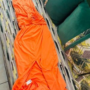 Zara Orange Ruched Sleeveless Resort Gown